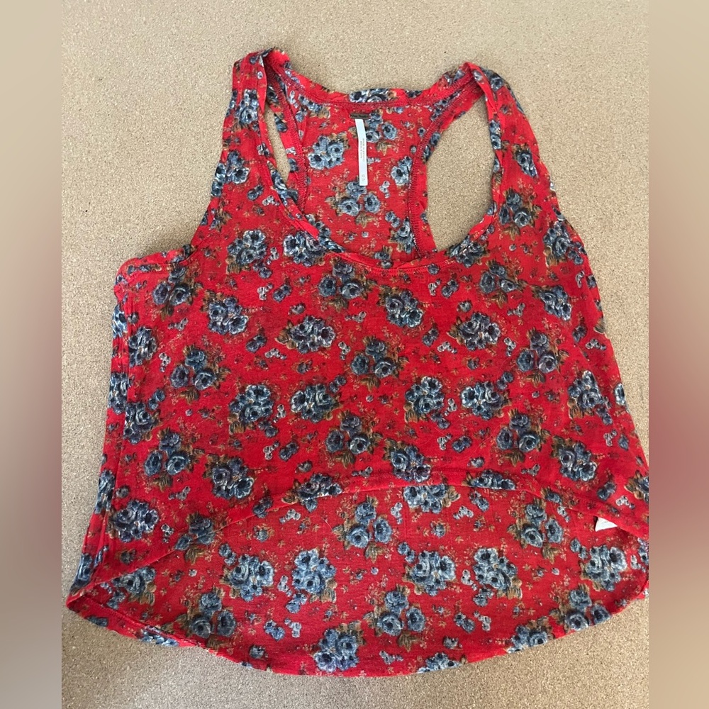 Free People XS Boho Red and Blue Floral Crop Tank